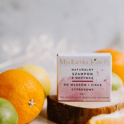 Naturalny szampon w kostce do włosów i ciała | ręcznie formowany | cytrusowy zapach | 80g