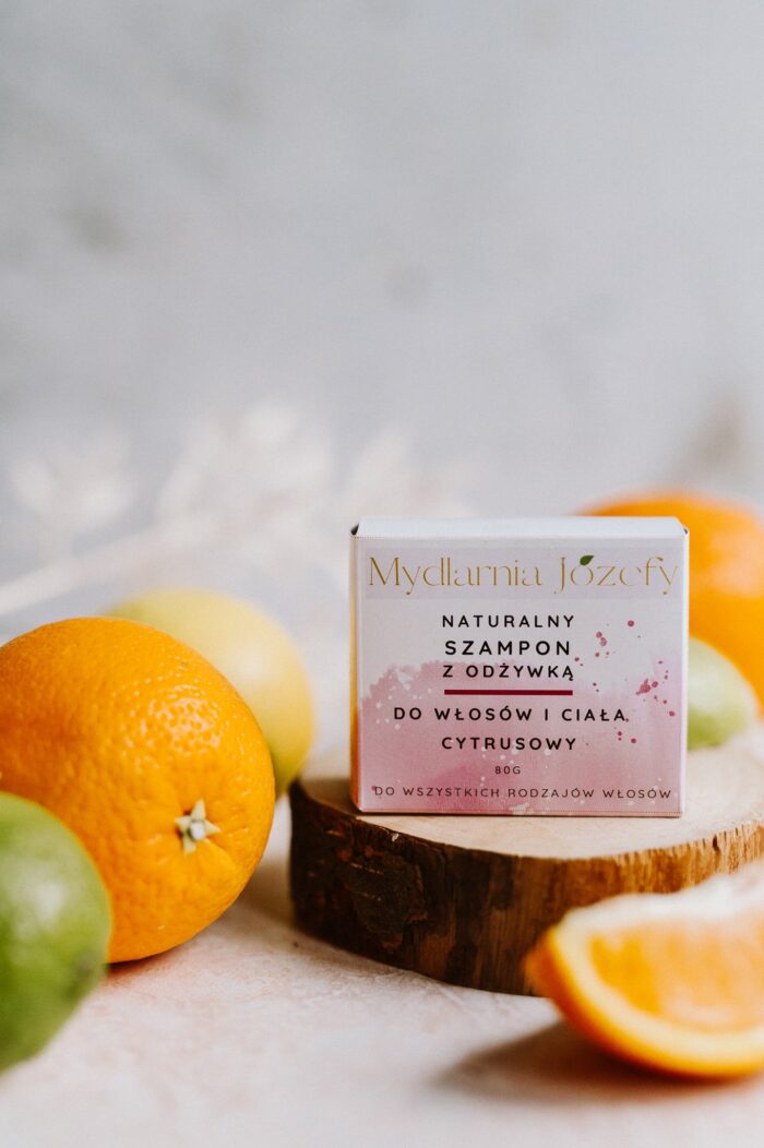Naturalny szampon w kostce do włosów i ciała | ręcznie formowany | cytrusowy zapach | 80g